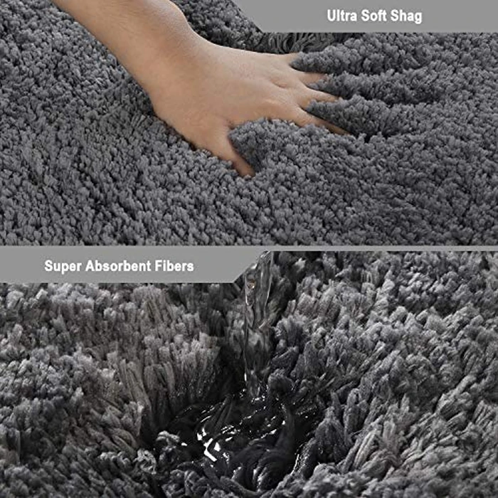 Seavish Luxury Grey Contour Bath Rug 19.5 X 19.5 Inches Shaggy Bathroom Rugs Non Slip Efficient Water Absorbent Washable Tufted Bath Mat Microfiber Soft Thick Plush U-Shaped Toilet Rug for Feet by Seavish - Image 3