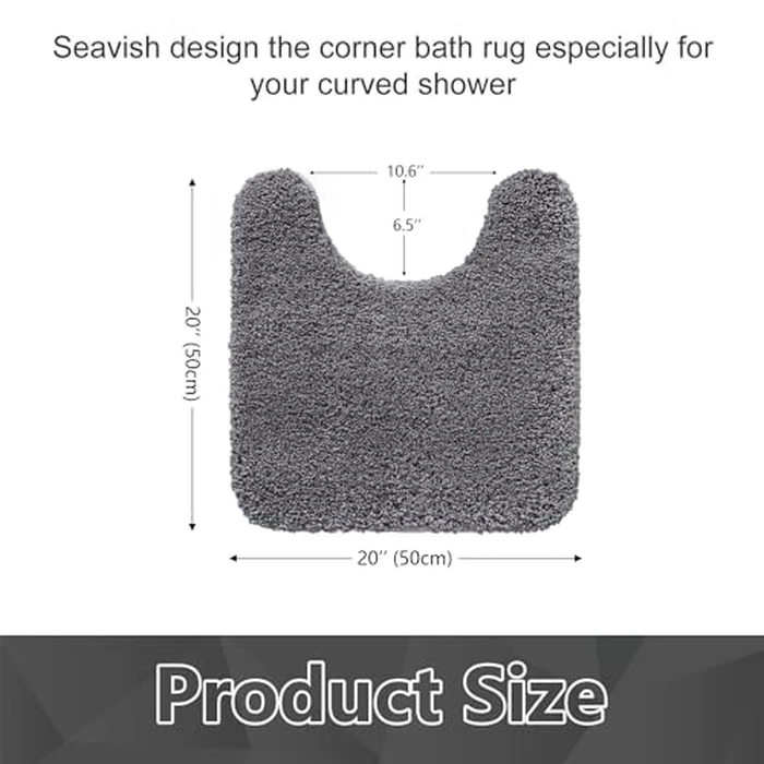 Seavish Luxury Grey Contour Bath Rug 19.5 X 19.5 Inches Shaggy Bathroom Rugs Non Slip Efficient Water Absorbent Washable Tufted Bath Mat Microfiber Soft Thick Plush U-Shaped Toilet Rug for Feet by Seavish - Image 5