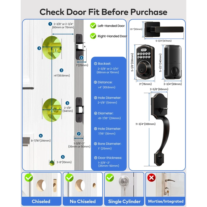 TEEHO TK001H Keyless Entry Door Lock with Handle Set, Electronic Deadbolt Keypad Door Lock with Code, Smart Locks for Front Door, Exterior Door Handle, Auto-Lock, Easy to Install, Oil-Rubbed Bronze by TEEHO - Image 7