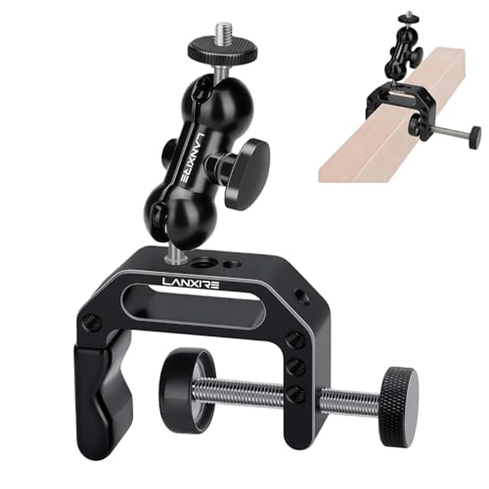 Lanxire Camera Clamp Mount C Clamp with Magic Arm - Perfect for Fence, Desk, Tripod, Monitor, Light, GoPro, Insta360, DSLR - Essential Tool for Outdoor Projects, Broadcasting, Photography by LANXIRE - Used - Very Good condition