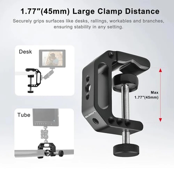 Lanxire Camera Clamp Mount C Clamp with Magic Arm - Perfect for Fence, Desk, Tripod, Monitor, Light, GoPro, Insta360, DSLR - Essential Tool for Outdoor Projects, Broadcasting, Photography by LANXIRE - Image 3