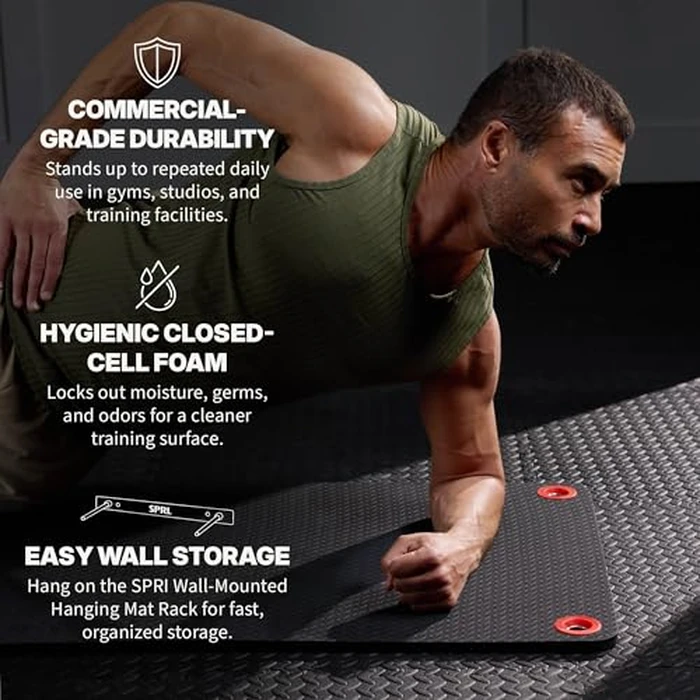 SPRI Hanging Exercise Mat, Fitness & Yoga Mat for Group Fitness Classes, Commercial Grade Quality with Reinforced Holes, 56"L x 23"W x 5/8" Thick by SPRI - Image 3
