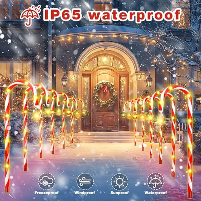 12-Pack 22" Christmas Candy Cane Lights Outdoor Pathway - Waterproof IP65, 8 Lighting Modes with Timer, Christmas Decorations for Driveway, Walkway, Front Door, Party, Patio, Garden, Lawn,Yard Decor by PANADAJOY - Image 6