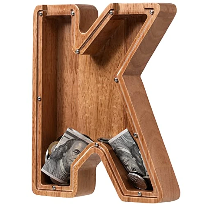 Piggy Bank for Kids Boys Girls, Wooden Large Letter Piggy Bank Alphabet Money Bank with Initial K, Coin Bank Fun Gifts for Birthday, Christmas, Festival, Baby Shower by ladenk - Used - Acceptable condition - US$17.37