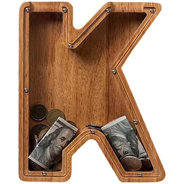 Piggy Bank for Kids Boys Girls, Wooden Large Letter Piggy Bank Alphabet Money Bank with Initial K, Coin Bank Fun Gifts for Birthday, Christmas, Festival, Baby Shower by ladenk - Image 2