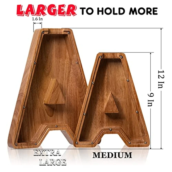 Piggy Bank for Kids Boys Girls, Wooden Large Letter Piggy Bank Alphabet Money Bank with Initial K, Coin Bank Fun Gifts for Birthday, Christmas, Festival, Baby Shower by ladenk - Image 3