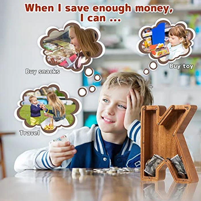 Piggy Bank for Kids Boys Girls, Wooden Large Letter Piggy Bank Alphabet Money Bank with Initial K, Coin Bank Fun Gifts for Birthday, Christmas, Festival, Baby Shower by ladenk - Image 7
