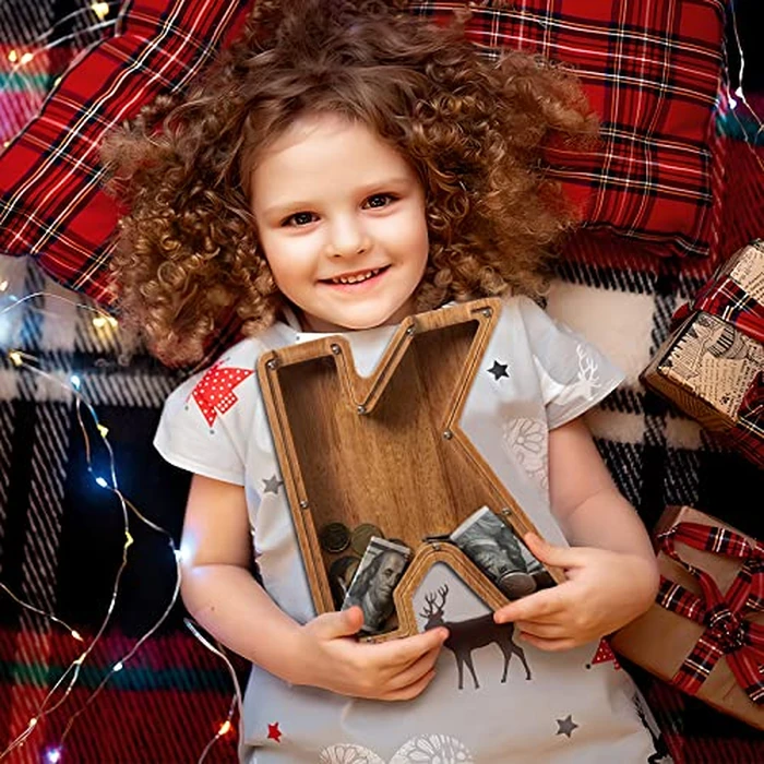 Piggy Bank for Kids Boys Girls, Wooden Large Letter Piggy Bank Alphabet Money Bank with Initial K, Coin Bank Fun Gifts for Birthday, Christmas, Festival, Baby Shower by ladenk - Image 8