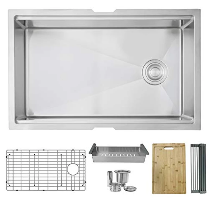 Stylish 30 x 19 Inch Workstation Sink 16G Stainless Steel Reversible 10 Inches Deep Single Bowl Undermount Kitchen Sink with Grid Basket Strainer Drying Rack Colander and Cutting Board, S-611W by Stylish - Used - Very Good condition