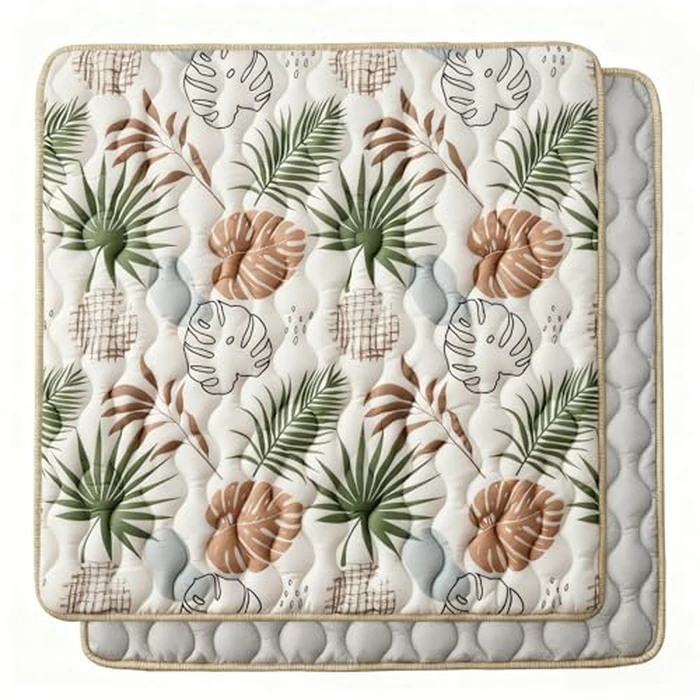 Bunnikins & Clover Baby Play Mat 71"x59", Extra Thicker & Large Baby Mat for Floor, Soft Non-Slip Cushioned Play Mats for Babies, Toddlers, Foldable and Washable Baby Play Mats (Beige Leaves) by Bunnikins & Clover - Image 1