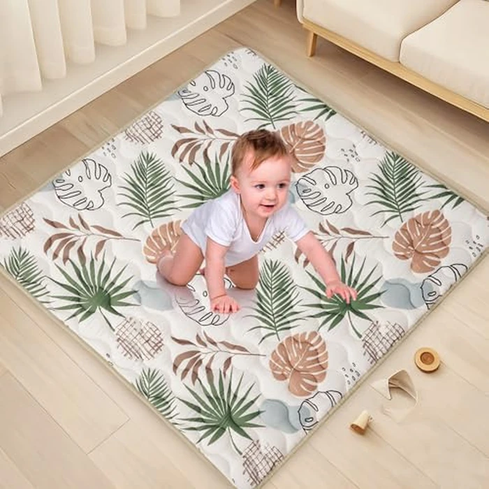 Bunnikins & Clover Baby Play Mat 71"x59", Extra Thicker & Large Baby Mat for Floor, Soft Non-Slip Cushioned Play Mats for Babies, Toddlers, Foldable and Washable Baby Play Mats (Beige Leaves) by Bunnikins & Clover - Image 8