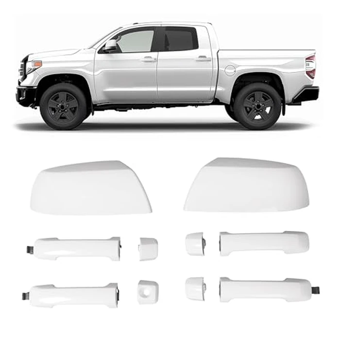 HECASA Mirror Covers & Door Handle Kit Compatible with 2007-2022 Toyota Tundra Crewmax/Sequoia W/O Passenger Keyhole Painted Ultra-White by HECASA - Image 1