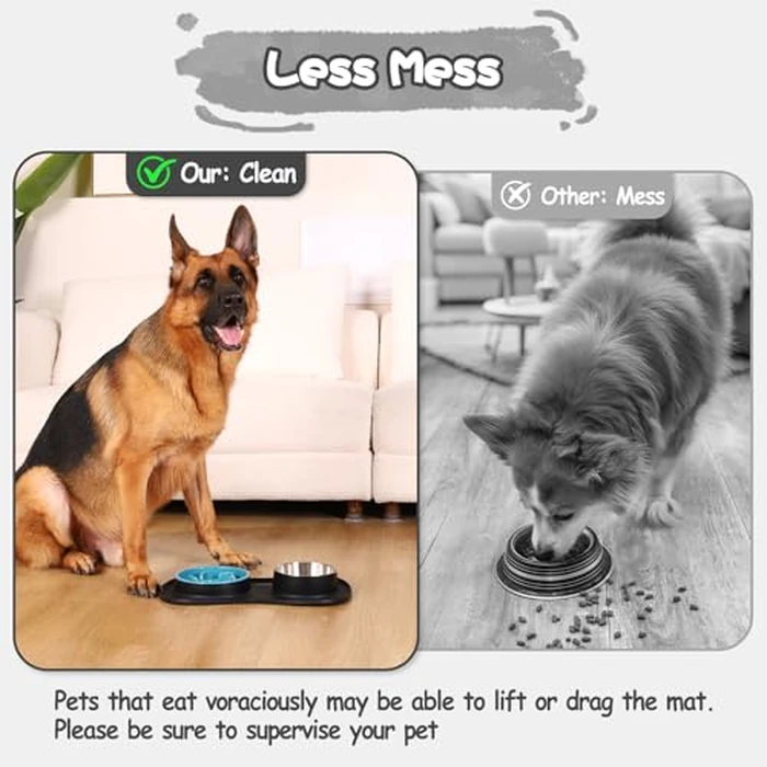 MateeyLife Dog Food and Water Bowl Set 3 in 1, Slow Feeder Dog Bowls & Stainless Steel Water Bowl with Non-Spill Silicone Mat, Cat and Puppy Bowls Pet Dishes for Small Medium Large Breed Anti-Choking by MateeyLife - Image 4