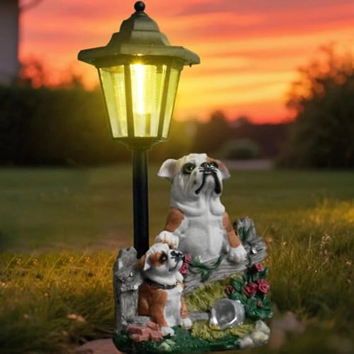 JIALINXIA Solar Garden Country Farm Bulldogs with Light, Outside-Outdoor Decorations Animal Statue for Patio Yard Lawn Walkway Ornaments Gifts for Mom Grandma Birthday by JIALINXIA - Image 1