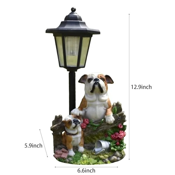JIALINXIA Solar Garden Country Farm Bulldogs with Light, Outside-Outdoor Decorations Animal Statue for Patio Yard Lawn Walkway Ornaments Gifts for Mom Grandma Birthday by JIALINXIA - Image 3