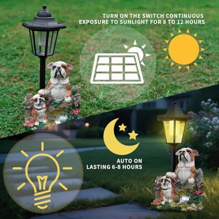 JIALINXIA Solar Garden Country Farm Bulldogs with Light, Outside-Outdoor Decorations Animal Statue for Patio Yard Lawn Walkway Ornaments Gifts for Mom Grandma Birthday by JIALINXIA - Image 4