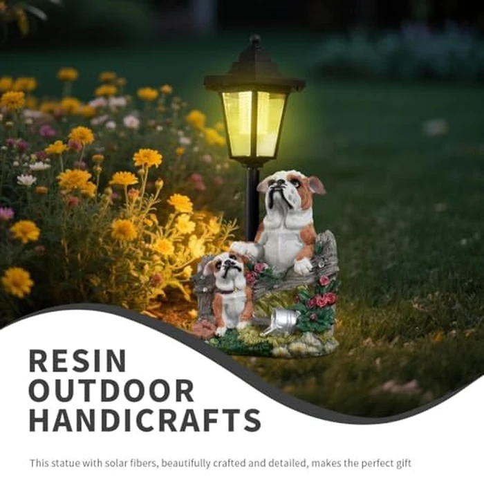 JIALINXIA Solar Garden Country Farm Bulldogs with Light, Outside-Outdoor Decorations Animal Statue for Patio Yard Lawn Walkway Ornaments Gifts for Mom Grandma Birthday by JIALINXIA - Image 7