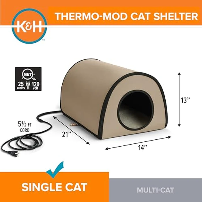 K&H Pet Products Mod Thermo-Kitty Heated Shelter Tan 21" x 14" x 13" 25W Great for Outdoor Cats by K&H - Image 2