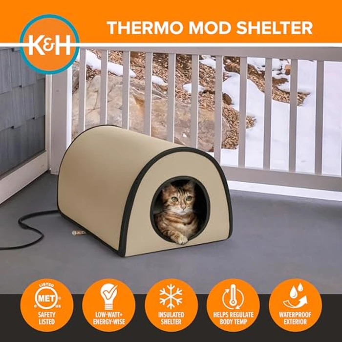 K&H Pet Products Mod Thermo-Kitty Heated Shelter Tan 21" x 14" x 13" 25W Great for Outdoor Cats by K&H - Image 4