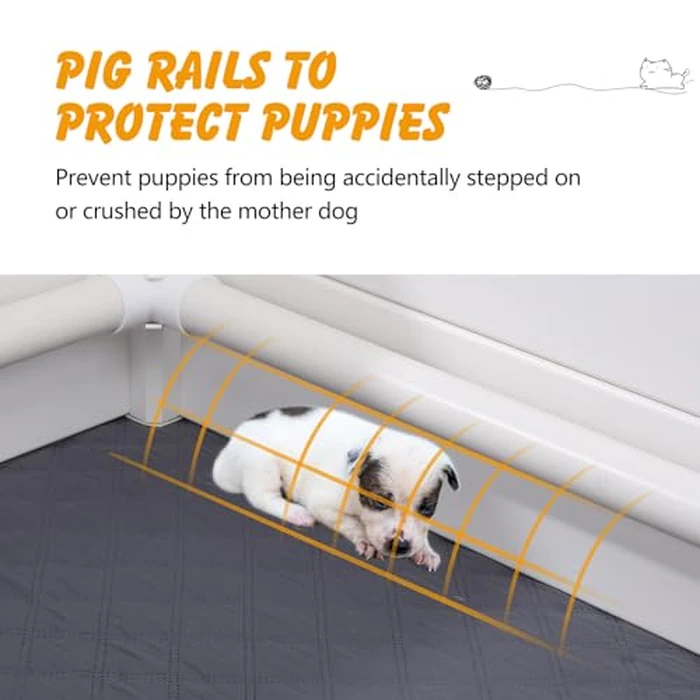 Dog Whelping Box with Pig Rails and Waterproof Pad, 48x48x18 in Adjustable Door Whelping Supplies for Small Medium Dogs by ondware - Image 5