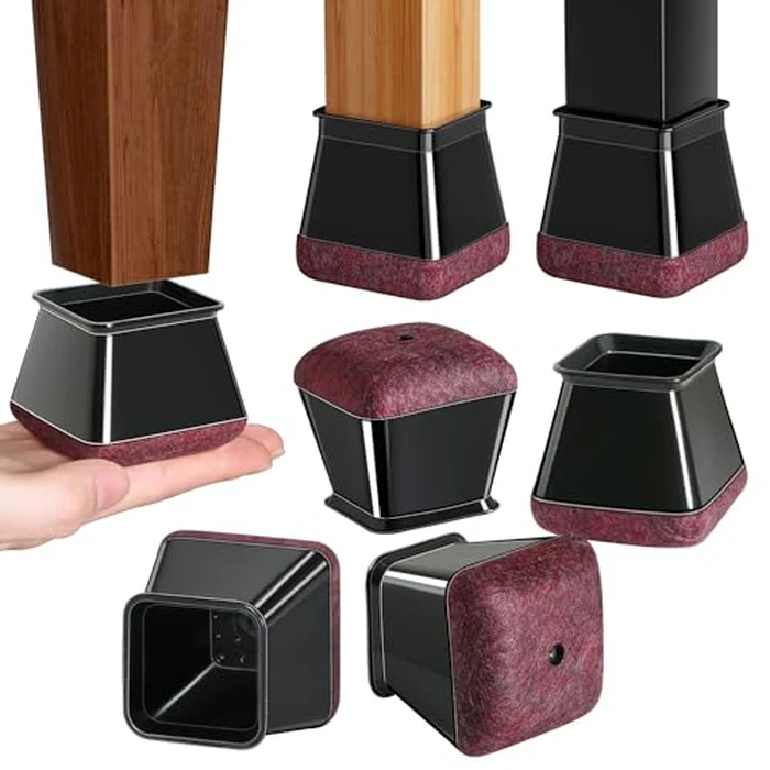 Chair Leg Floor Protectors 32Pcs Silicone Chair Leg Covers. Protective Caps for Furniture Legs with Stronger Felt Slide, Avoid Noise and Scratches, Square L Fit:1 1/8" to 1 9/16" (27-40mm) by RKELA - Image 1