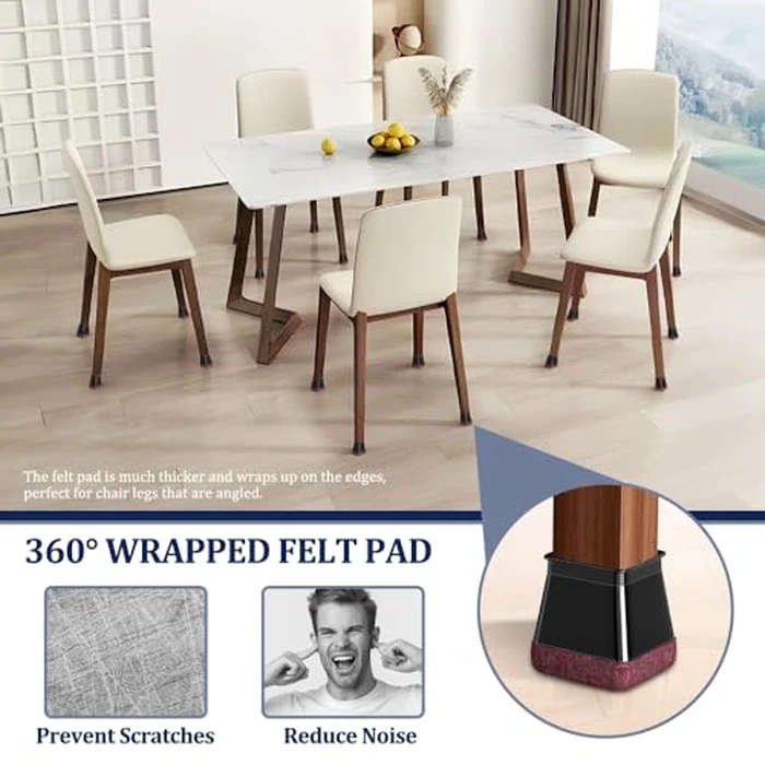 Chair Leg Floor Protectors 32Pcs Silicone Chair Leg Covers. Protective Caps for Furniture Legs with Stronger Felt Slide, Avoid Noise and Scratches, Square L Fit:1 1/8" to 1 9/16" (27-40mm) by RKELA - Image 3