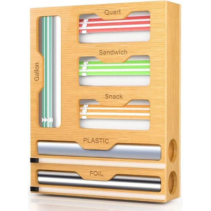 KOCWELL Bag Organizer and Plastic Wrap Dispenser with Cutter - Yellow by KOCWELL - Refurbished - Excellent condition