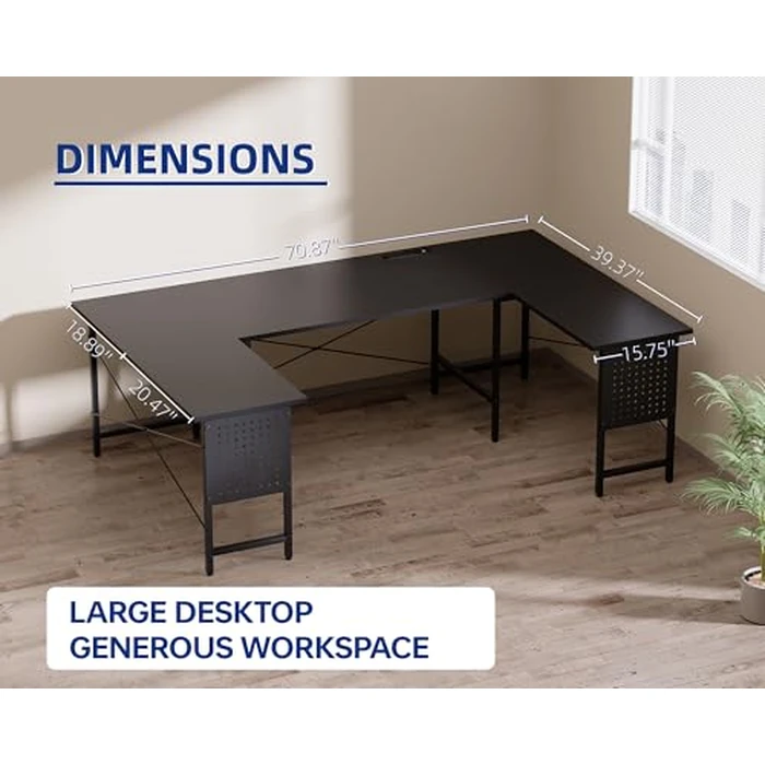 Pamray 71 Inch Large Computer Desk with Power Outlets,U Shaped Corner Desk for Home Office Work and Gaming Pink by PAMRAY - Image 4
