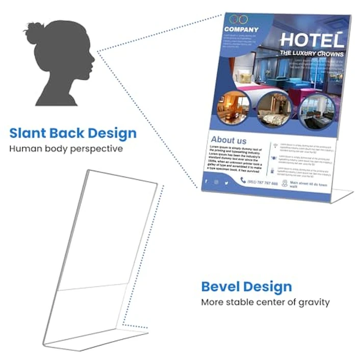 3 Pack Acrylic Sign Holder 8.5 x 11, Slant Back Acrylic Stands for Displaying, L-Shape Clear Plastic Sign Stand Frames, Unbreakable Table Menu Holder Flyer Document Stands for Restaurant, Office, School, Store by Seencool - Image 2