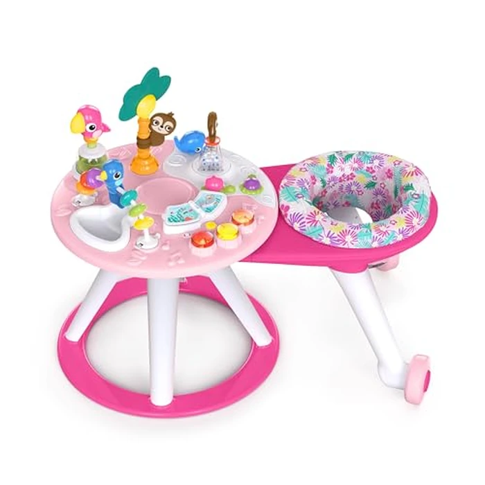 Bright Starts Around We Go 2-in-1 Baby Walker, Discovery Activity Center and Table, Tropic Coral, Ages 6 Months+ by Bright Starts - Used - Like New condition - US$80.58