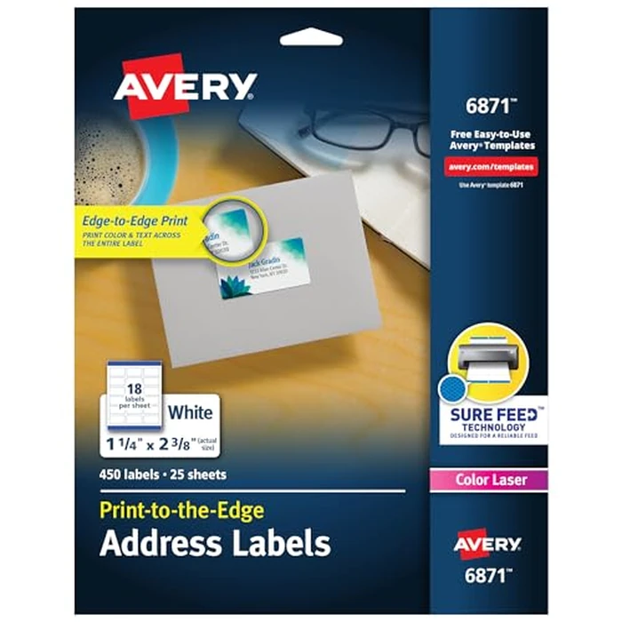Avery 6871 White Laser Labels for Color Printing, 1-1/4 x 2-3/8 Label, 450 Labels/Pack by Avery - Used - Acceptable condition - CA$14.11
