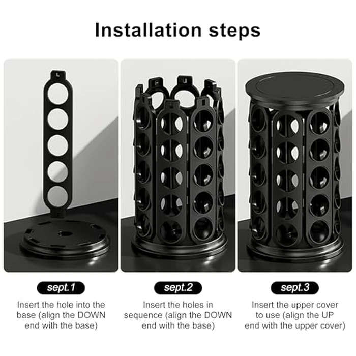 CEHNCEH K Cup Holder, Coffee Pods Holder Storage Organizer Stand Carousel Compatible with 40 Keurig K-Cup Pods, Home or Office Kitchen Counter (Black) by CEHNCEH - Image 2