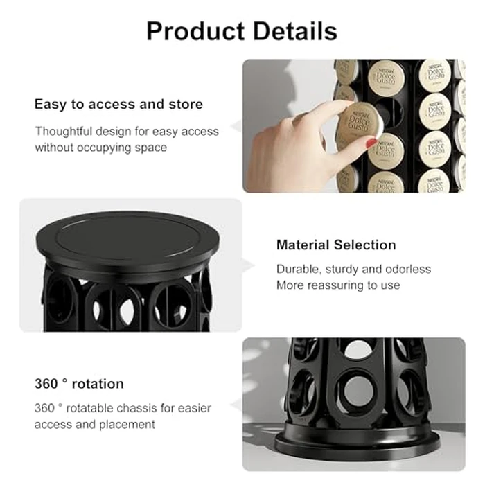 CEHNCEH K Cup Holder, Coffee Pods Holder Storage Organizer Stand Carousel Compatible with 40 Keurig K-Cup Pods, Home or Office Kitchen Counter (Black) by CEHNCEH - Image 7