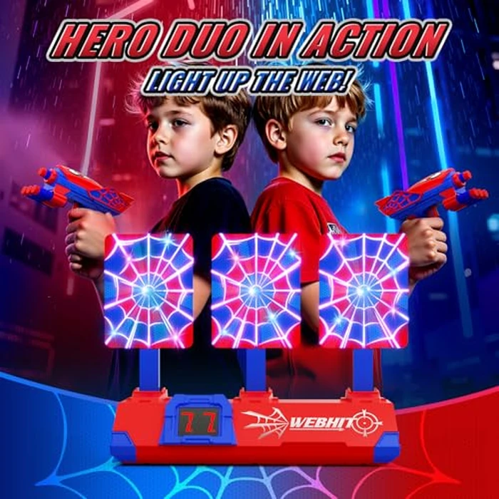 Shooting Toys for 3-12 Year Old Boys, Hero Styles with Glowing Web&Sounds,LCD Scoring and Auto Reset 3 Shooting Targets,Indoor Outdoor Kids Family Games Birthday Easter Gifts for Boys Toys Age 3-12 by Tiyvnsi - Image 2