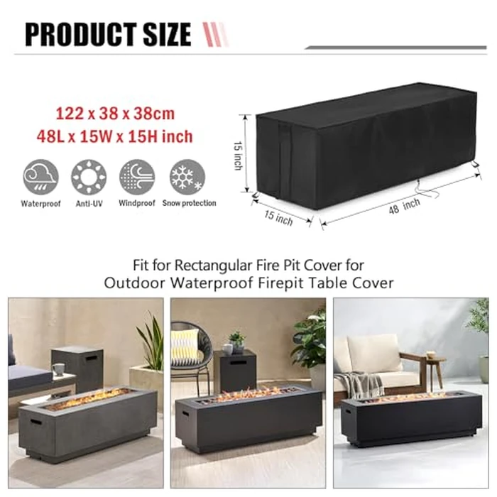 Youlvy Fire Pit Cover Rectangular 48 Inch,Propane Gas Fire Pit Table Cover,Outdoor Waterproof Firepit Table Cover 600D- 48 x 15 x 15 Inch by Youlvy - Image 2