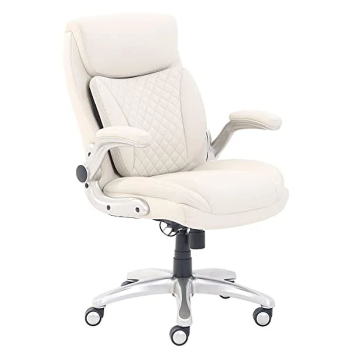 Amazon Basics Ergonomic Executive Office Desk Chair with Lumbar Support, Flip-up Armrests, Adjustable Height, Cream Leather by Amazon Basics - Image 1
