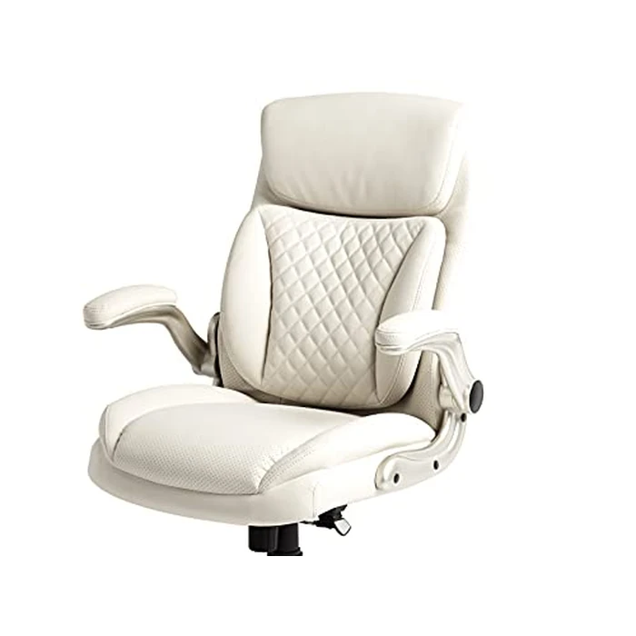 Amazon Basics Ergonomic Executive Office Desk Chair with Lumbar Support, Flip-up Armrests, Adjustable Height, Cream Leather by Amazon Basics - Image 3