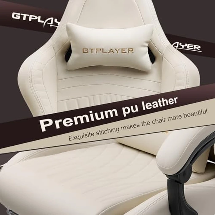 GTPLAYER Gaming Chair, Computer Chair with Footrest and Bluetooth Speakers, High Back Ergonomic Music Gamer Chair, Reclining Game Chair with Linkage Armrests for Adults and Kids (Ivory) by GTPLAYER - Image 2