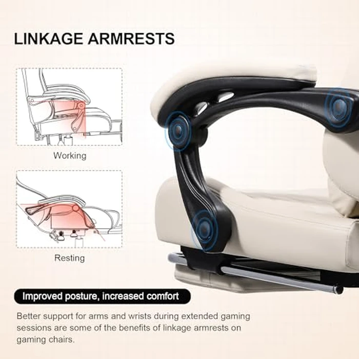 GTPLAYER Gaming Chair, Computer Chair with Footrest and Bluetooth Speakers, High Back Ergonomic Music Gamer Chair, Reclining Game Chair with Linkage Armrests for Adults and Kids (Ivory) by GTPLAYER - Image 5