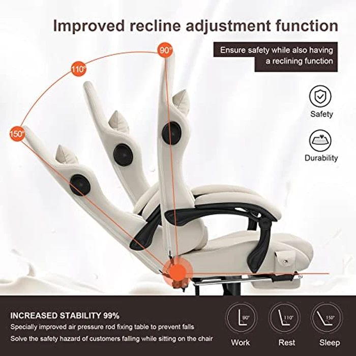 GTPLAYER Gaming Chair, Computer Chair with Footrest and Bluetooth Speakers, High Back Ergonomic Music Gamer Chair, Reclining Game Chair with Linkage Armrests for Adults and Kids (Ivory) by GTPLAYER - Image 6