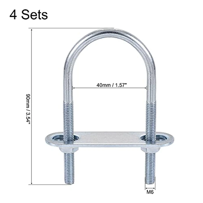 uxcell Round U-Bolts 4 Sets 1.57"(40mm) Inner Width 90mm Length Steel M6 with Nut, Plate, Washer by uxcell - Image 2