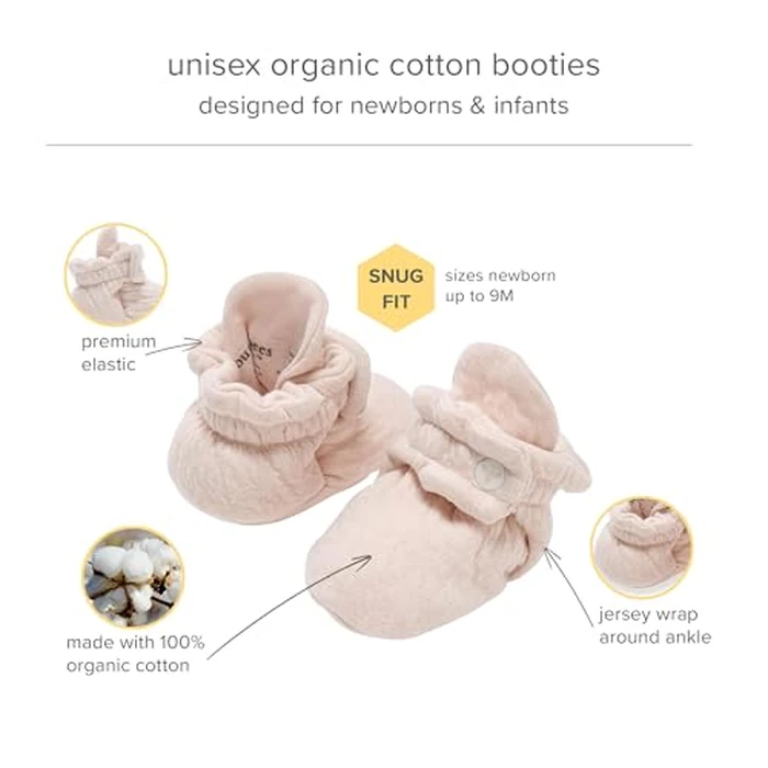 Burt's Bees Baby Girls Booties Organic Cotton Newborn Essentials Shoes, Gender Neutral Color for Ages 0 to 9 Months Old by Burt's Bees Baby - Image 2