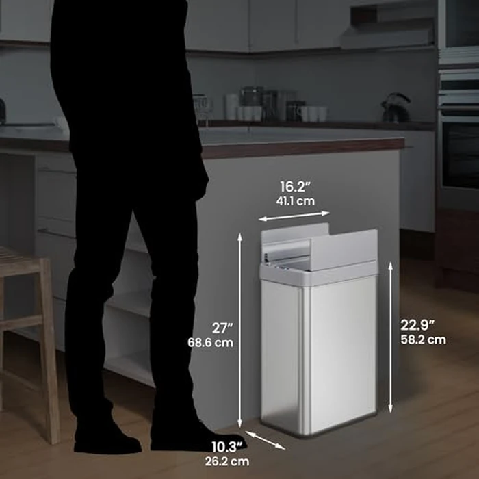 iTouchless 50 Liter / 13 Gallon Wings-Open Lid Sensor Kitchen Trash Can with Odor Filter - Dog-Proof Slim Automatic Stainless Steel Garbage Recycling Bin for Home, Office, Bedroom, Business or Garage by iTouchless - Image 6