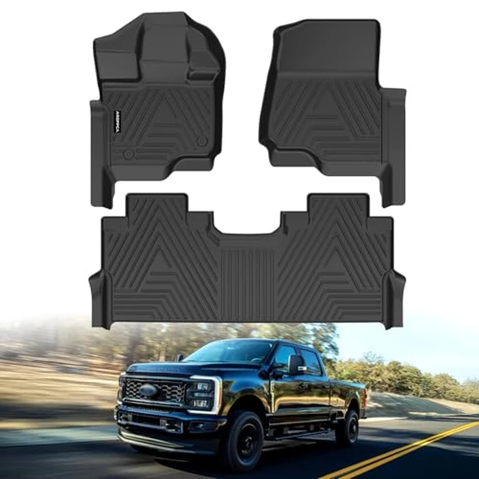 All Weather Floor Mats for 2017-2025 Ford F250/F350 SuperCrew Cab with Rear Under Seat Storage, TPE Rubber Floor Liners Anti-Slip Full Set Automotive Mats for 2024 2025 F250/F350 Accessories by Aroppca - Used - Like New condition - CA$97.16