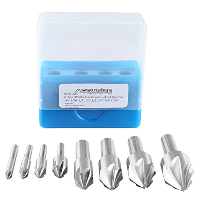 Accusize Industrial Tools 6 Flute H.S.S. Machine Countersink, 8 pc, 60 Degree, Precision Ground, 0206-0010 by Accusize Industrial Tools - Image 4