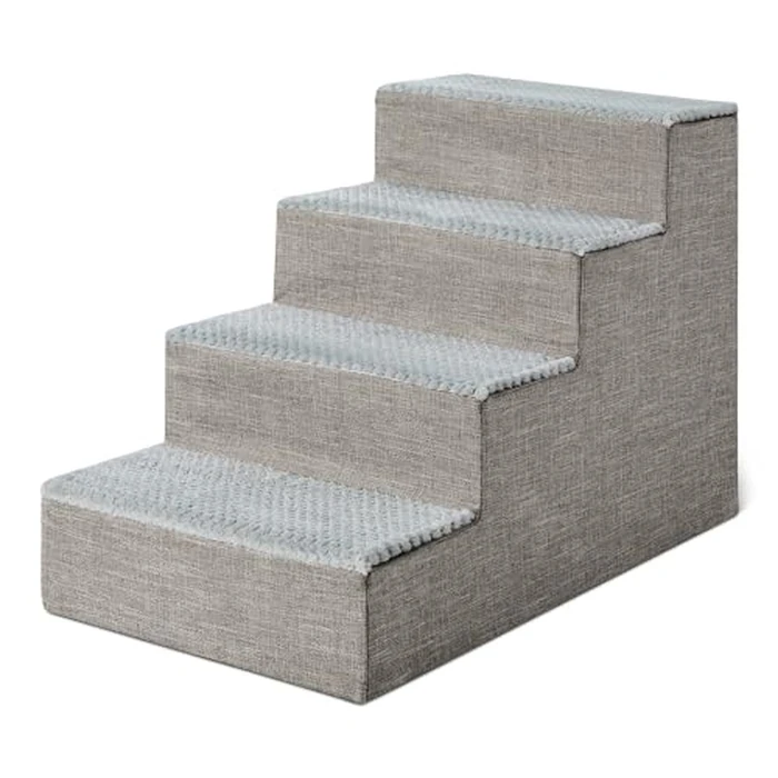 Amazon Basics Dog Steps, 47.5 cm H, 4-Step Pet Stairs for High Bed Couch and Sofa, Non-Slip Bottom, for Indoor Dogs and Cats, Grey by Amazon Basics - Used - Very Good condition - CA$57.73