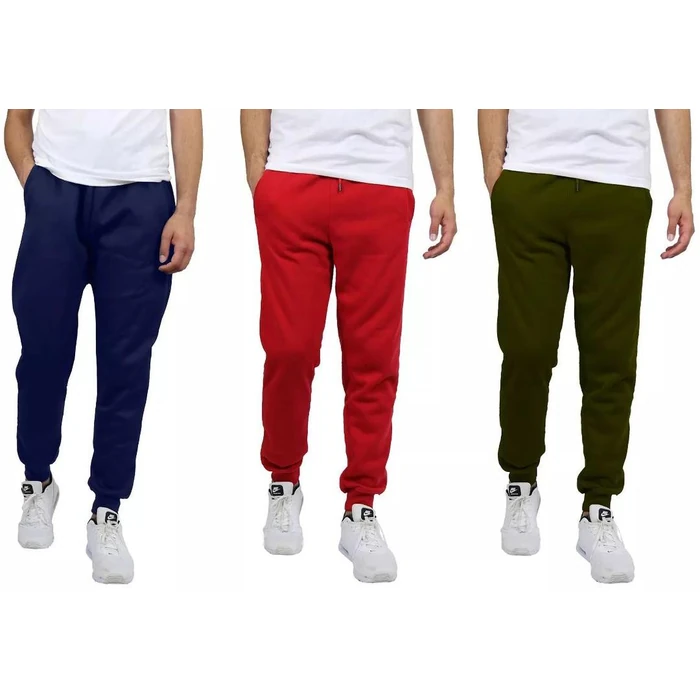 Blue Ice Men's Modern Fit Fleece Jogger Sweatpants Large (3-Pack) - Navy-Olive-Red by Blue Ice - Image 1