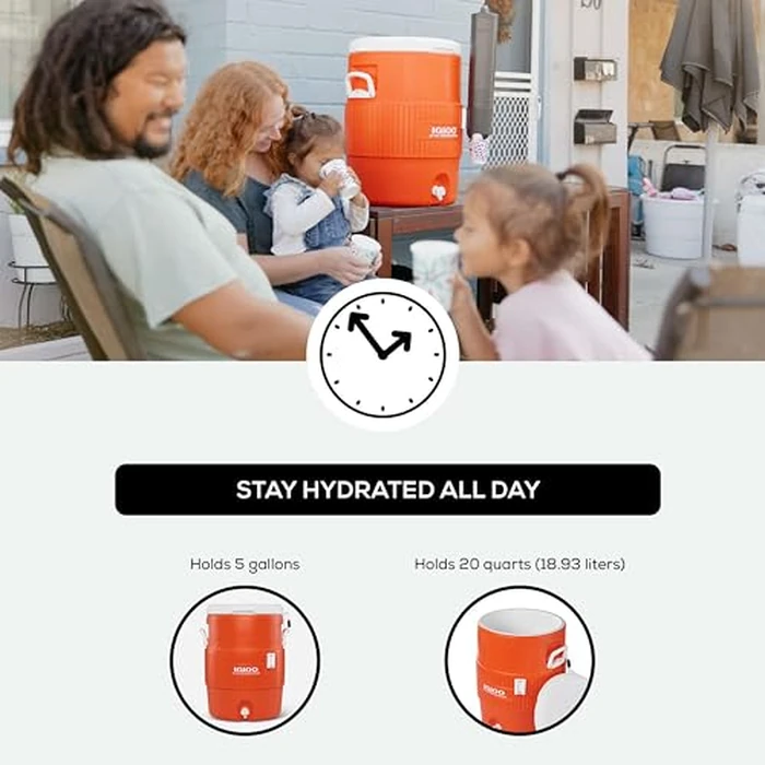 Igloo 10 Gallon Portable Sports Cooler Water Beverage Dispenser with Flat Seat Lid, Insulated Beverage Dispenser, Orange/White by Igloo - Image 3