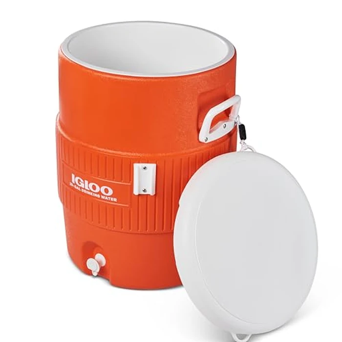 Igloo 10 Gallon Portable Sports Cooler Water Beverage Dispenser with Flat Seat Lid, Insulated Beverage Dispenser, Orange/White by Igloo - Image 7