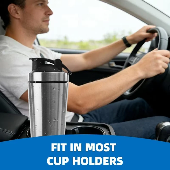 Large-Capacity Shaker Insulated Stainless Steel Water Bottle with Metal Whisk, Whey Protein Powder Sports Milkshake Bottle, Fitness Nutrition Mixing Cup, Silver, 1 liter by NC - Image 5